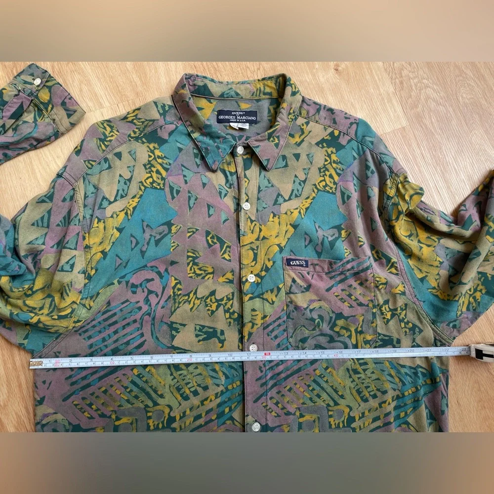 Vintage Guess men’s shirt Marciano gray green purple abstract XL 90’s